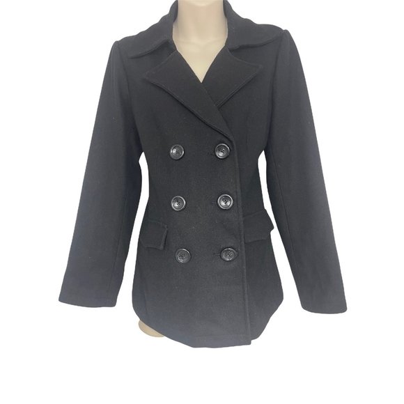 Size Medium BLACK WOOL-BLEND MOTHERHOOD MATERNITY COAT Peacoat Jacket Winter - Picture 4 of 11